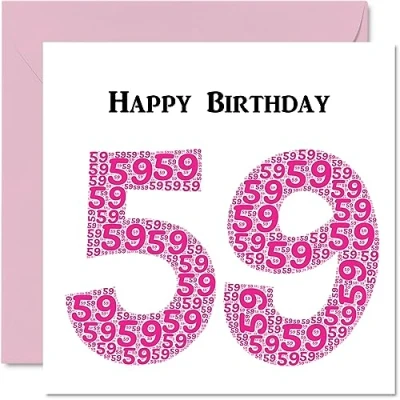 Image of Fun 59th Birthday Cards for Woman Shapecloud Happy Card Dad Mum Grandad Nanny Grandma Uncle Auntie Cousin Friend, 145mm x Greeting Cards,