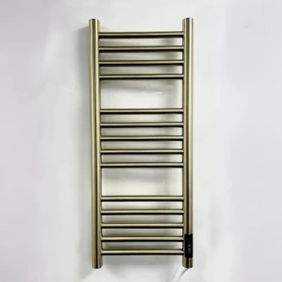 Image of Manissa Siena Brushed Brass Stainless Steel Electric Heated Towel Rail 300mm W x 720mm H Energy Efficient Radiator