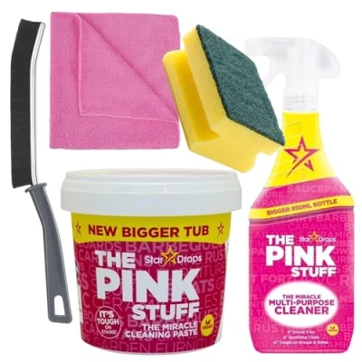 Image of Pink Stuff Miracle Cleaning Paste 850g &amp; Multi Purpose Cleaner Spray 850ml Bundled with Crevice Grout Gap Brush, Cloth Sponge For Household, Kitchen, Bathroom