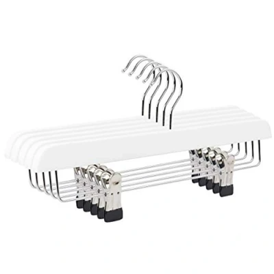 Image of The Hanger Store 20 White Wooden Trouser, Skirt Hangers With Clips, Coat Clothes