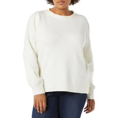 Image of Amazon Essentials Women&#039;s Soft Touch Pleated Shoulder Crewneck Jumper, Ivory, S