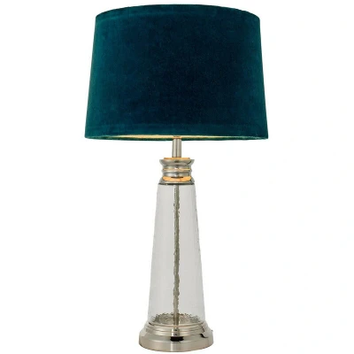 Image of Winslet 1 Light Table Clear Hammered Glass &amp; Teal Velvet, E27