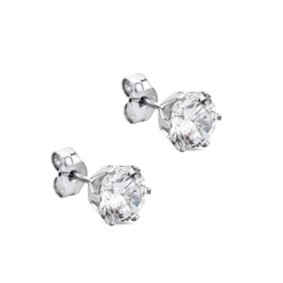 Image of Orovi Gold Stud Earrings for Women Solid 9k /375 White Hypoallergenic with Cubic Zirconia