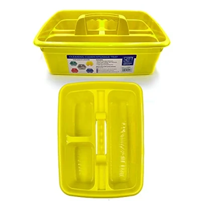 Image of TDBS The Dustpan and Brush Store Cleaning Caddy with Handle Cleaners Organiser Carry Baskets for Products (Yellow)