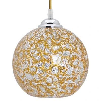Image of Crackle Yellow Glass Globe Pendant Light Retro Mosaic Ceiling Lamp Shade Hanging K417
