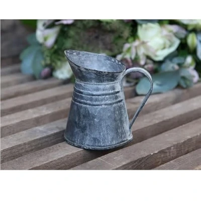 Image of Chic Antique Metal Watering Can, Zinc, Grey, French Country House Style
