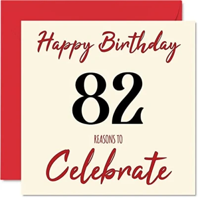 Image of Fun 82nd Birthday Cards for Men Woman Reasons To Happy Card Dad Mum Great Grandad Grandpa Nanny Grandma Gran Uncle Auntie, 145mm x Greeting Cards,