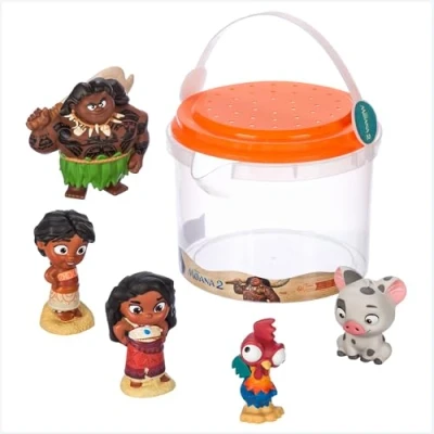 Image of Disney Store Official Moana 2 Bath Toy Set, 5 pieces, Includes Moana, Simea, Pua, Hei &amp; Maui, with Storage Bucket, Suitable for 6 Months+