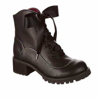 Image of Irregular Choice Low Rider Womens Black Chunky Sole Lace Up Biker Chic Party Boots 7.5