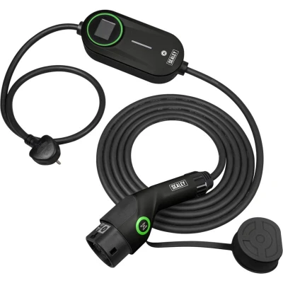 Image of Sealey Adjustable Type 2 to UK 3 Pin Plug Portable EV Charger 5m Cable