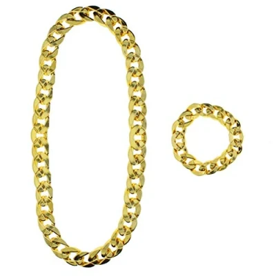 Image of Zac&#039;s Alter Ego Fancy Dress Thick Gold Gangster Chain Necklace &amp; Bracelet Set