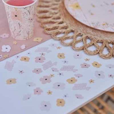 Image of Ginger Ray Floral Happy Birthday &amp; Flowers Card Confetti Table Scatters Decorations 14g, Pastel