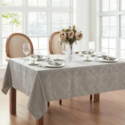 Image of Elrene Damask Tablecloth, Polyester, Silver, 102&quot; x 60&quot; (Rectangular)