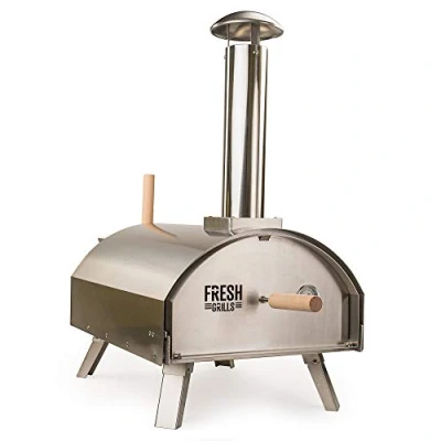 Image of Table Top Outdoor Pizza Oven 12&quot; 60 Second Cooking Dual Wall Portable Built in Thermometer Multi Fuel Wood Charcoal Pellets Authentic Stone Baked Pizzas 500C Stainless Steel FREE Peel &amp;