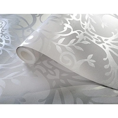 Image of Exclusive Holden Statement Floral Damask Pattern Metallic Textured Wallpaper (Silver 50011)