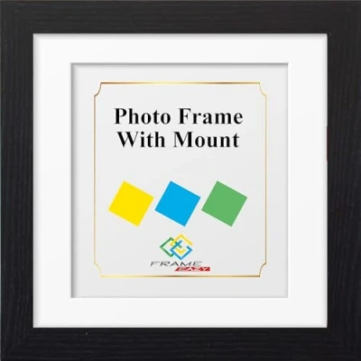Image of Square Flat Black Photo Picture Frame With Mount Insert (16&quot;x16&quot; for Pic size 14&quot;x14&quot;, White Mount)