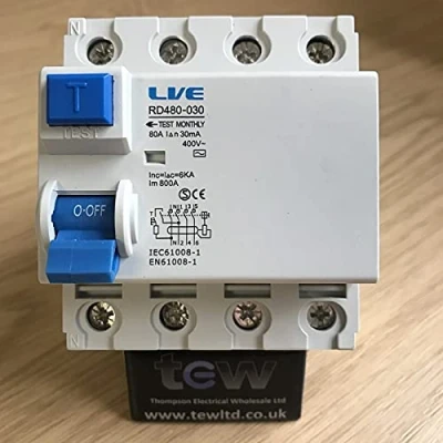 Image of Live Electrical 4 Pole RCD 80 Amp 30mA RD480 030