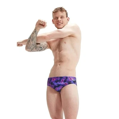 Image of Speedo Men&#039;s 8cm Allover Digital Brief Blue Pink Swimmers