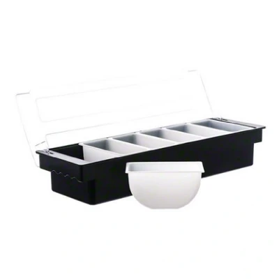 Image of Chabrias Ltd Click to open expanded view Plastic Condiment Dispenser 6 Compartment Black Bar Holder, Cocktail Garnish Tray