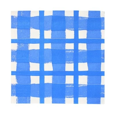 Image of Talking Tables 20 x Blue Gingham Disposable Napkins, Recycled Checkered Paper Serviettes for Picnics &amp; Al Fresco Summer Dining Eco Friendly Birthday Easter, Weddings, BBQ, Decoupage 3ply 33cm