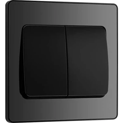 Image of BG Electrical Double Wall Light Switch, Wide Rocker, 2 Way, Screwless Front Plate, Round Edges, Evolve, Black Chrome, 20A, 16AX, PCDBC42WB