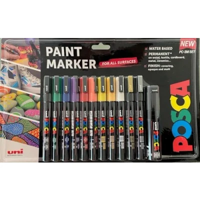 Image of POSCA Pens PC 3M Acrylic Felt Tip Coloured Permanent Paint Markers for Adults and Kids. Perfect Colouring, Fabric, Graffiti, Watercolour, Outline Drawing, Window Glass Art. 12 Pack