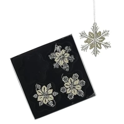 Image of Heaven Sends Set of 4 Christmas Glass Decorative Snowflake Hanging Decorations 4cm Decoration for Home Gift Idea Ornaments Tree