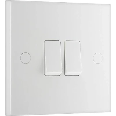 Image of BG Electrical Double Wall Light Switch, 2 Way, Square Edge, Nexus 900 Series, White Moulded, 20A, 16AX, 942
