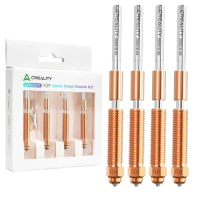 Image of Creality K2 Plus Nozzles 0.4mm, 0.6mm, 0.8mm, 3D Printer Accessory Kit, Unicorn Quick Swap Nozzle with Titanium Alloy Throat, Copper and Hardened Steel for Plus/Creality Hi Combo