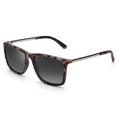 Image of Jim Halo Polarized Driving Sunglasses Retro Square UV protection Classic Sun Glasses Men (Grey Tortoise/Polarized Grey)
