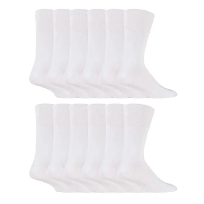 Image of IOMI 12 Pair Multipack Gentle Grip Top Diabetic Socks Mid Calf Loose Non Elastic Cotton with Handlinked Seamless Toe (6 11, White)