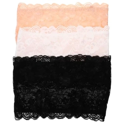 Image of VALICLUD Women Strapless Bandeau Bra Floral Lace Padded See Through Tube Top with M 3Pcs