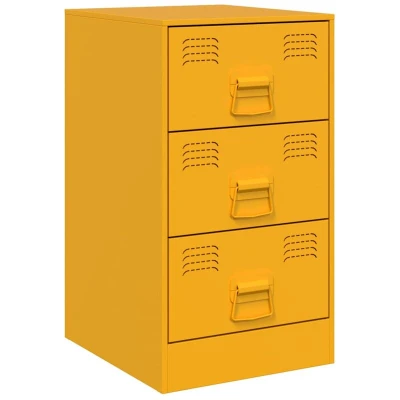Image of vidaXL Mustard Yellow Steel Bedside Cabinet Modern Cold Rolled Side Table/Nightstand with Shelf and Compartment, Metal Handle, Assembly Required, 35 kg Capacity for Bedroom