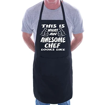 Image of print4ucouk Awesome Chef Funny Fathers Day BBQ Cooking Novelty Apron Black