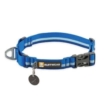 Image of RUFFWEAR Web Reaction Collar, Large Dog Adjustable Martingale Collar with Aluminium V Ring &amp; Side Release, Fabric Reflective Tubelock Webbing, 51 58cm, Blue Pool