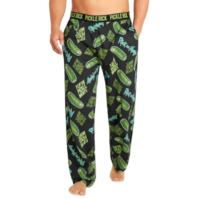 Image of Rick and Morty Mens Pyjama Bottoms Nightwear PJs for Men Teenagers S 3XL Lounge Wear Trousers Gifts Him (Black/Green, XL)