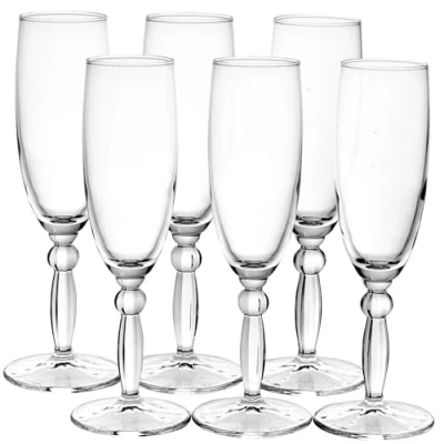 Image of Queensway Home &amp; Dining Stemmed Champagne Flutes for Cocktails and Dinner Parties Elegant Drinking Glasses Celebrations Special Occasions (Set of 6)