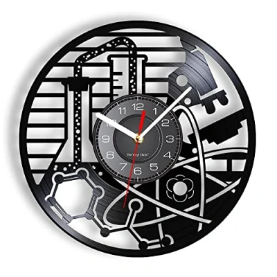 Image of Smotly Vinyl wall clock, science experiment pattern themed a home clock gift for lovers.