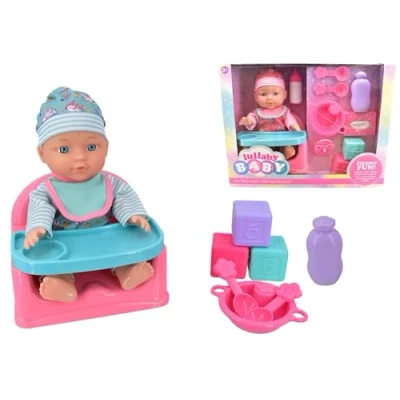 Image of KandyToys Cute Baby Doll Toy in Highchair &amp; Accessories 11.5 inch Set 2 Designs 1 Sent at Random