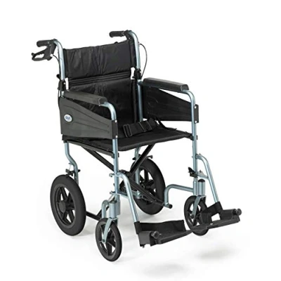 Image of Days Escape Wheelchair, Lite Aluminium, Lightweight with Folding Frame, Mobility Aids, Comfortable Travel Chair Removable Footrests, Wide, Blue