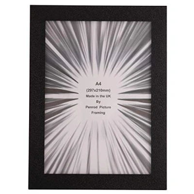 Image of Charleston Shiny Embossed Black A4 Certificate photo frame (297x210mm) with mirror effect edge. Handmade, real glass.