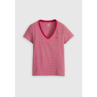 Image of Levi&#039;s Women&#039;s The Perfect V Neck T Shirt, Indigo Stripe Scarle, S