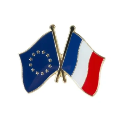 Image of European Union EU &amp; France Friendship Flags Enamel Metal Pin Badge Lapel