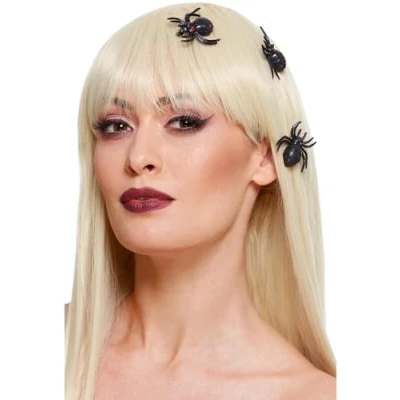 Image of Smiffys Spider Hair Clips, Black 3pcs, Halloween Fancy Dress Accessory, Up Accessories