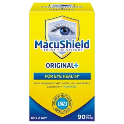 Image of MacuShield Original Plus Capsules 90 day pack, Eye Health Food Supplement containing Lutein, Zeaxanthin and Meso Zeaxanthin, as well Vitamin B2 which Supports Normal Vision, count (Pack of 1)