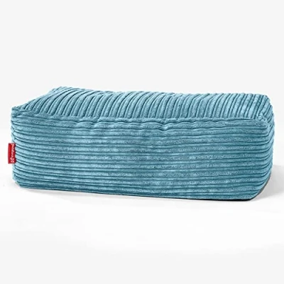 Image of Lounge Pug Cord Large Footstool Bean Bag AEGEAN BLUE (Size 25cm H x 40cm D 70cm Wide)