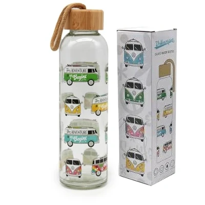 Image of Puckator Volkswagen T1 Summer &amp; Surf Glass Bottle with Bamboo Lid 500 ml