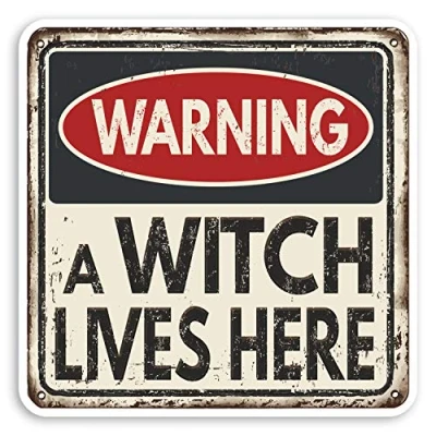 Image of 2 x 10cm Witch Warning Vinyl Stickers Witches Joke Funny Laptop Sticker #31632 (10cm Wide)