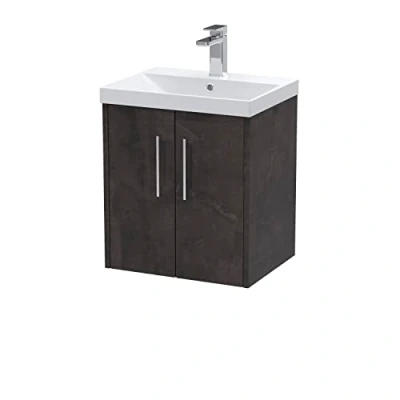 Image of Hudson Reed Juno Wall Hung 2 Door Vanity Unit with Basin 3 500mm Wide Metallic Slate