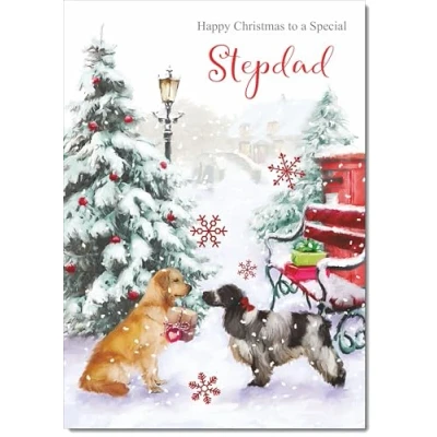 Image of doodlecards Stepdad Christmas Card Two Dogs in Snow Medium Size for with Plain Envelope